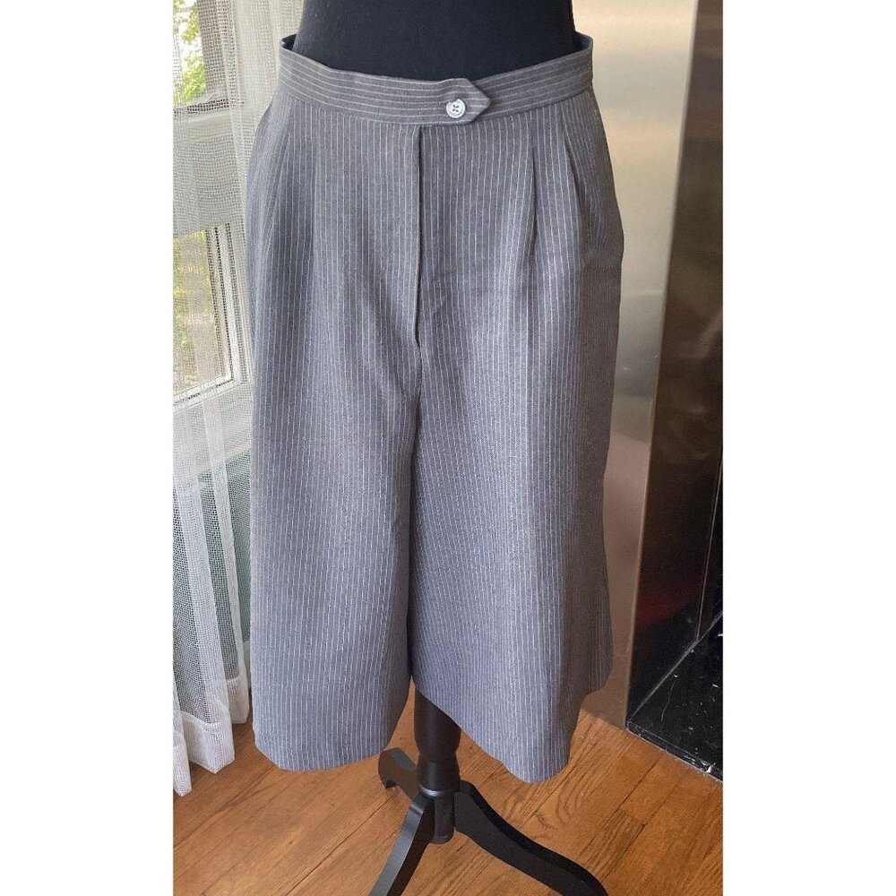 Vintage 80s culottes, pant skirt, pinstripe light grey, high waist, 4/6 (S/M)